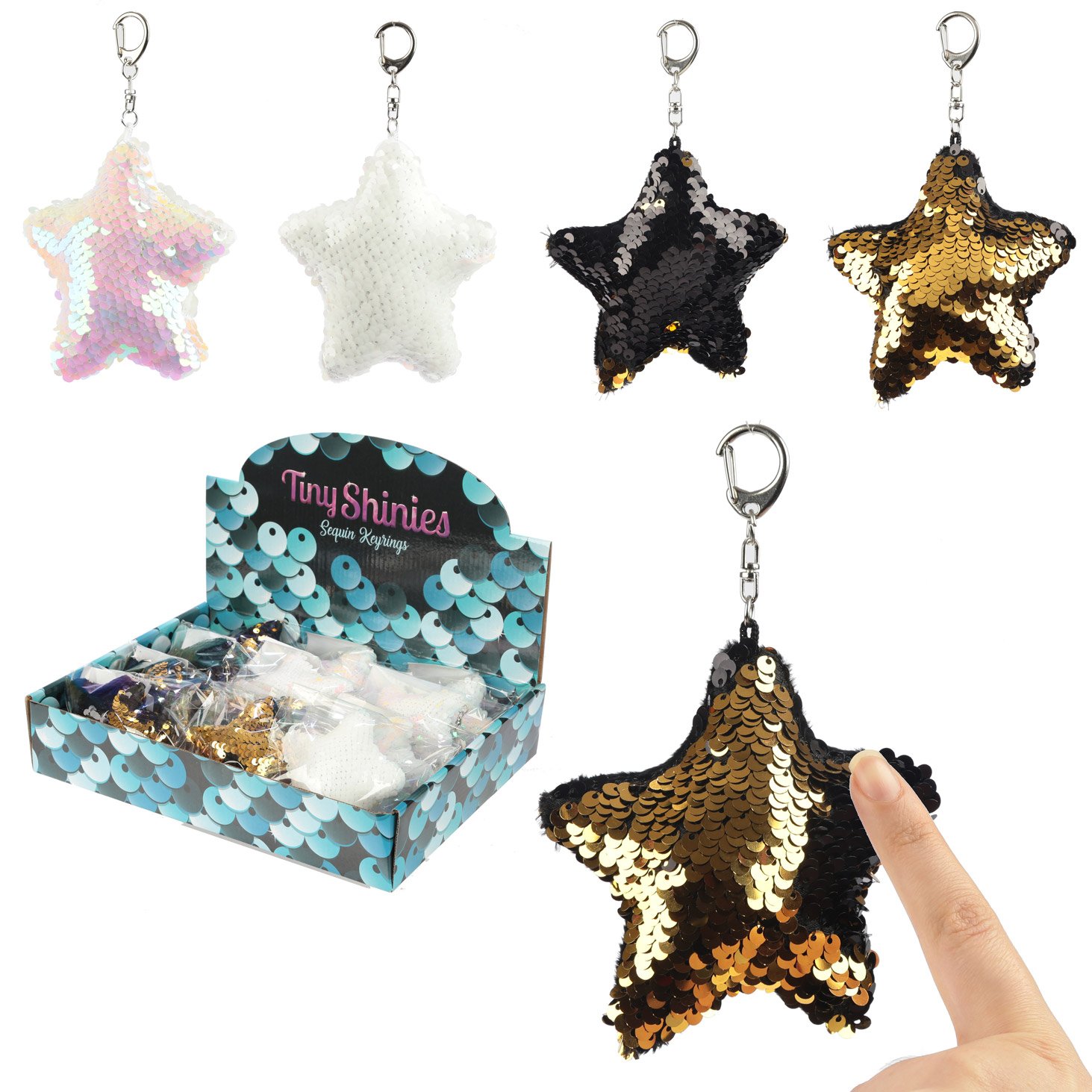 Fun Star Shaped Glitter Sequin Keyring Key Chain