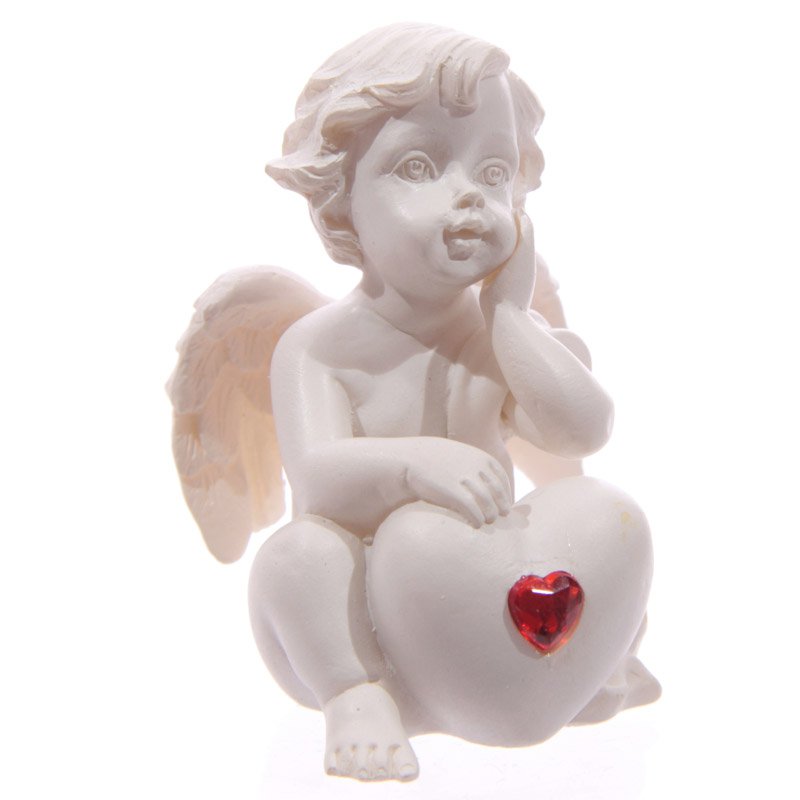 Seated Love Cherub with Red Heart Gem