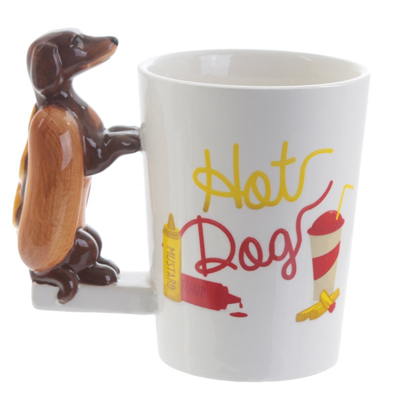 Sausage Dog and Bun Handle Ceramic Mug