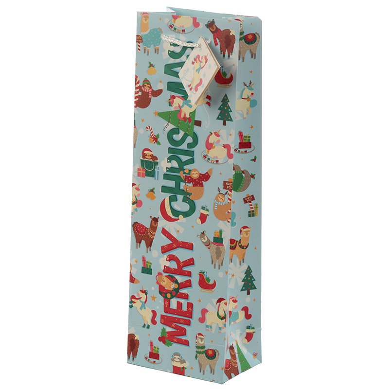 Christmas Festive Friends Animal Design Wine Bottle Gift Bag