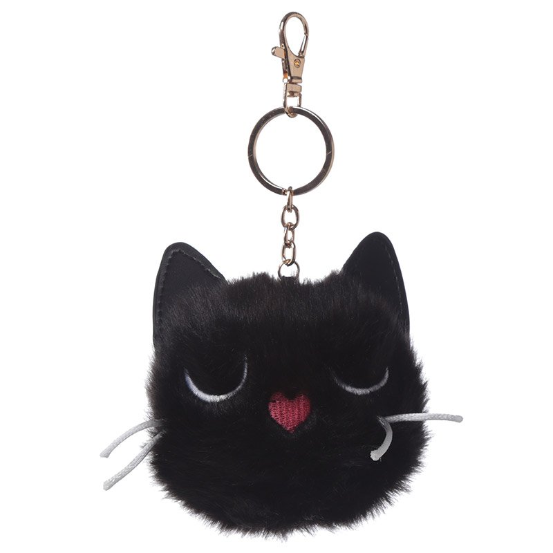 Pom Pom Keyring - Black Cat