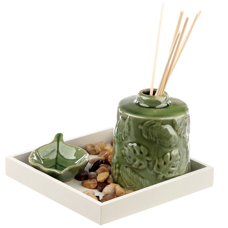 Eden Aroma Set - Ceramic Tropical Leaf Diffuser Set