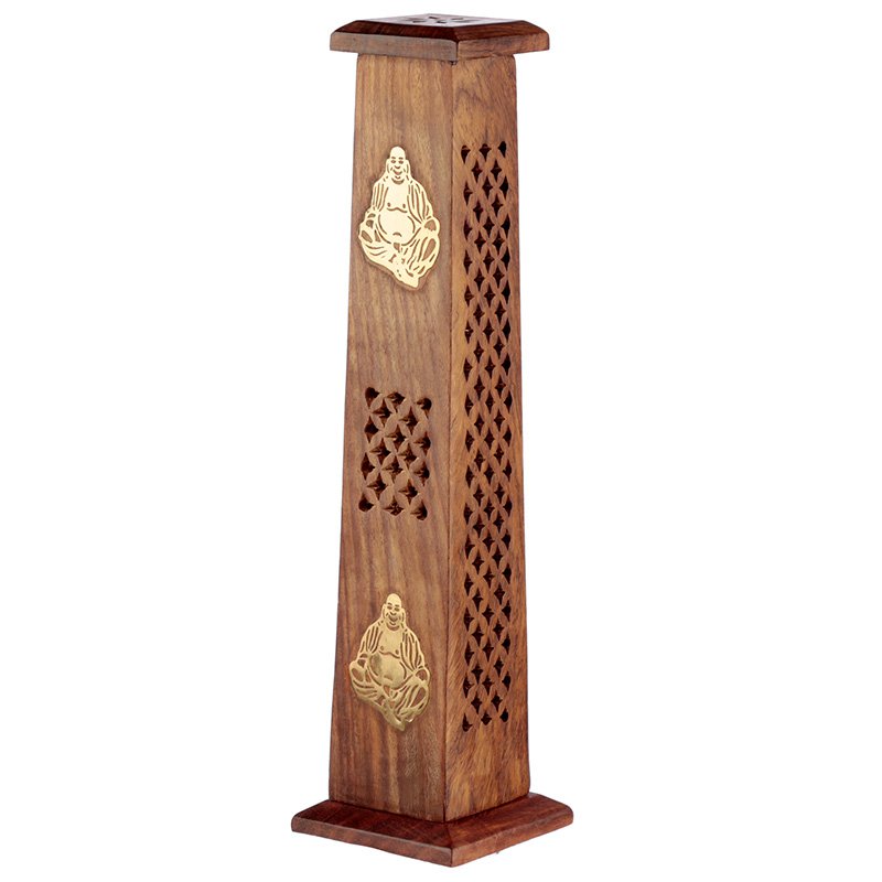 Buddha Sheesham Wood Incense Burner Tower