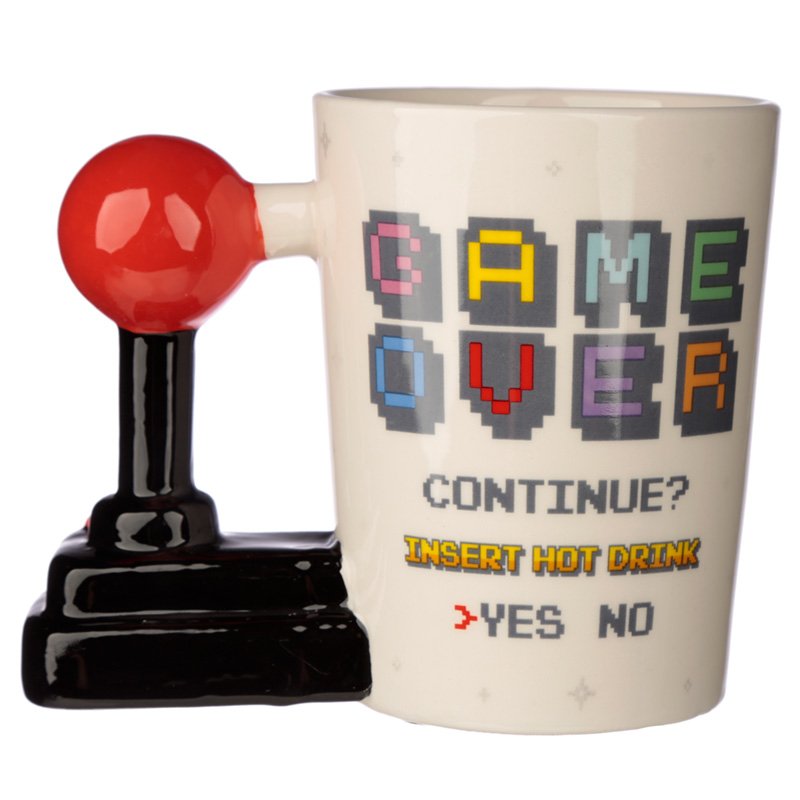 Ceramic Gaming Joystick Handle Mug with Arcade Decal