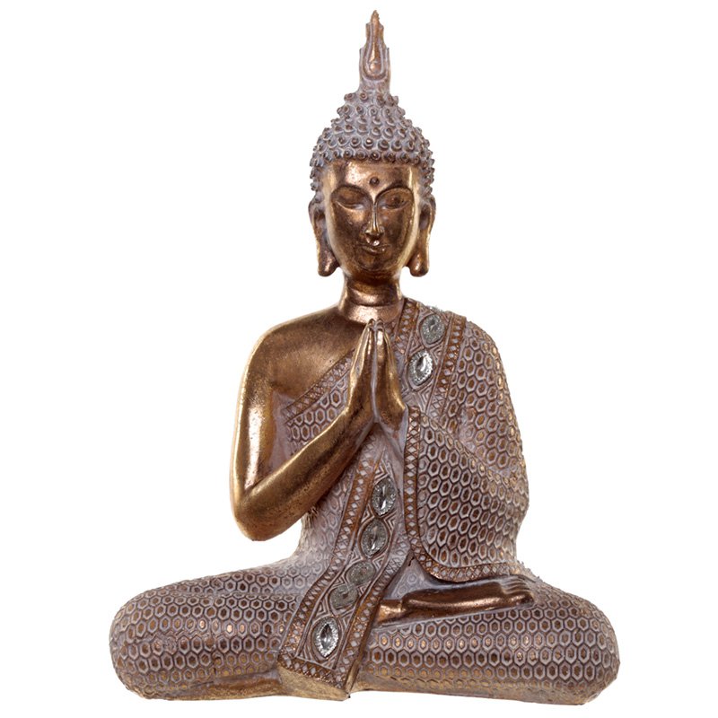 Thai Buddha Figurine - Gold and White Lotus