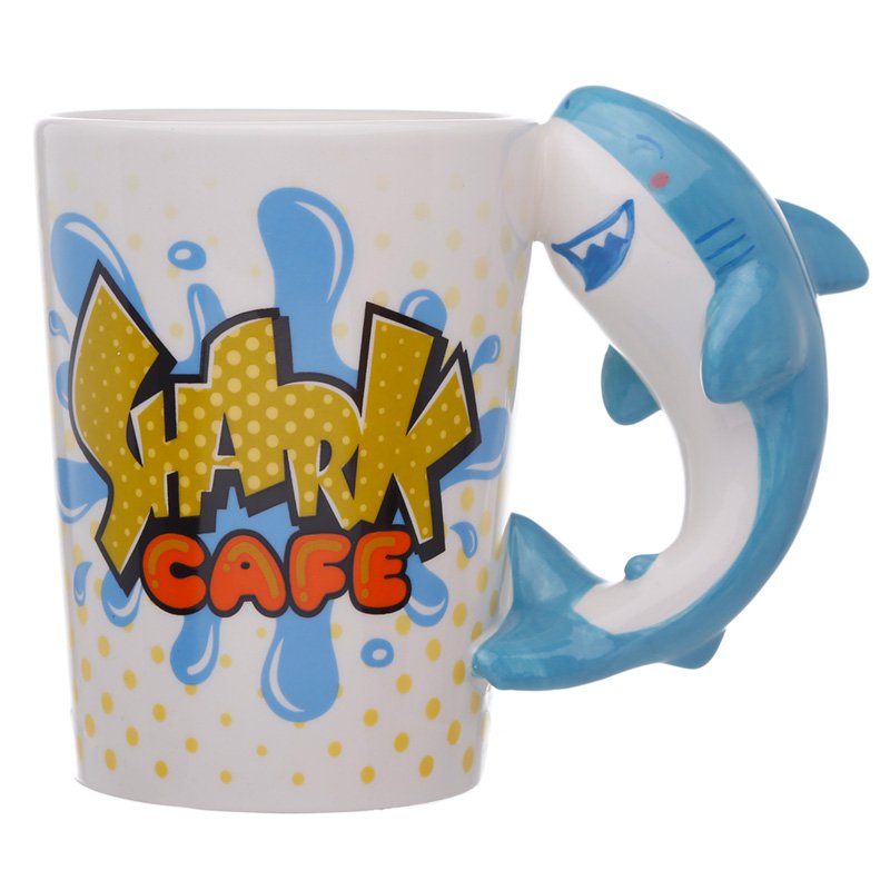 Novelty Ceramic Shark Shaped Handle Mug