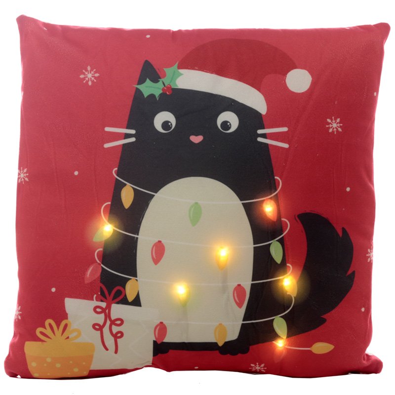 LED Cushion - Christmas Festive Feline Cat