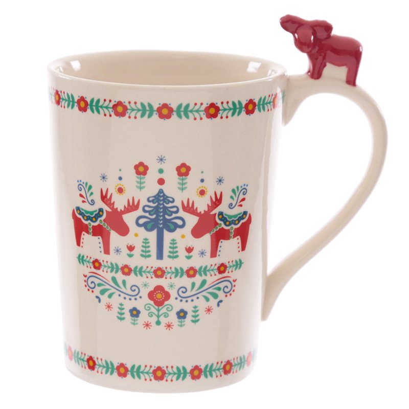 Ceramic Scandi Mug with Moose on Handle