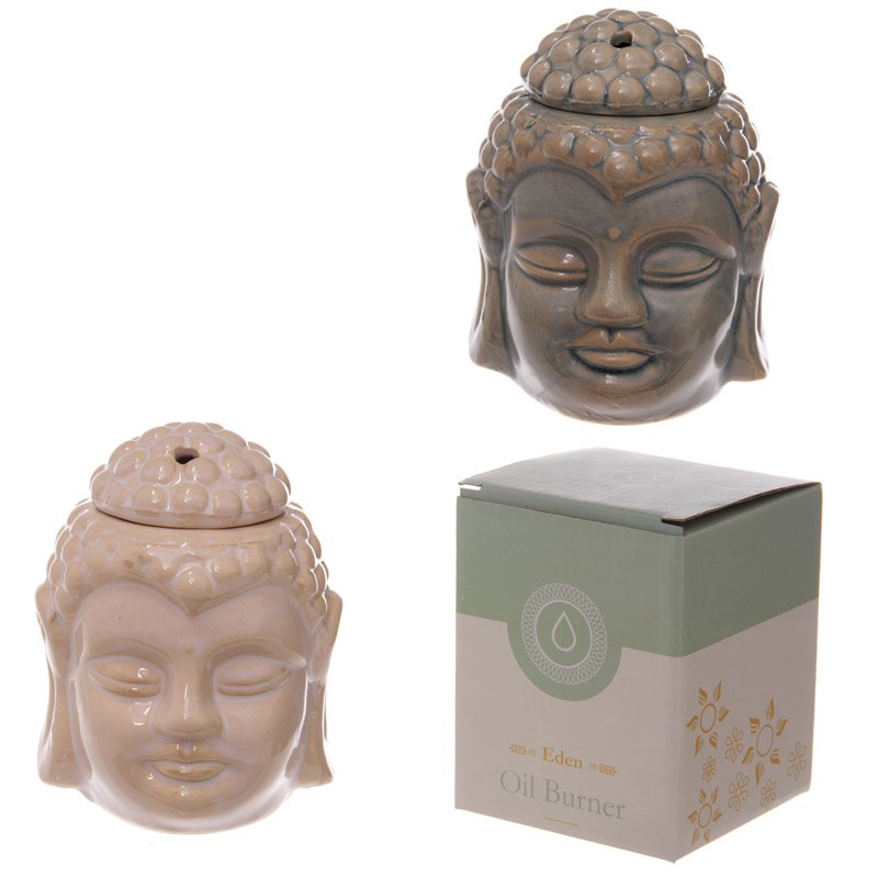 Ceramic Buddha Head Crackle Glazed Oil Burner (Assorted)