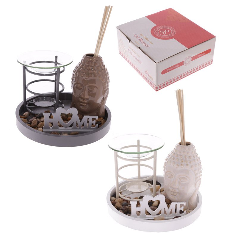 Metal and Glass Oil Burner and Buddha Diffuser Set (Assorted)
