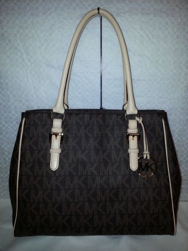 Authentic Michael Kors Jet Set Work Brown PVC Tote Shoulder Purse Bag MSRP $298