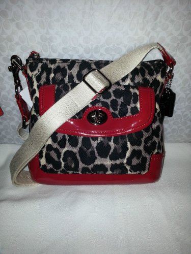 NWT AUTHENTIC COACH PARK OCELOT PRINT SWINGPACK, Silver/Black multi