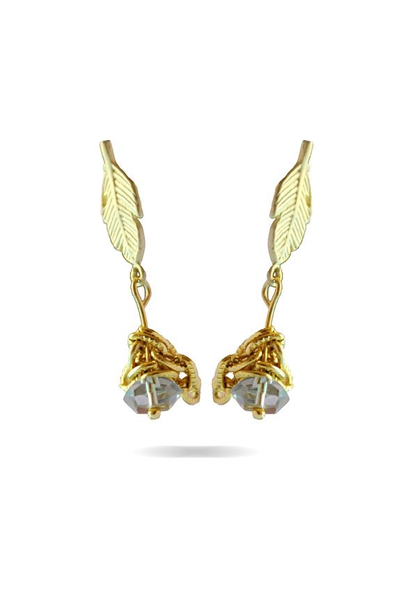 Beautiful Gold Matte Earrings - Leaf Jewelry - Crystal Jewelry - Elegant Jewelry - Floral Jewelry