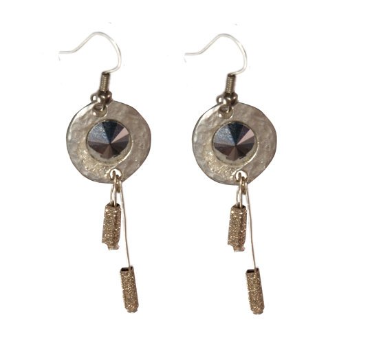 Elegant Silver Earrings with Black Swarovski Crystal