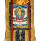 HAND-PAINTED MAITREYA FUTURE BUDDHA TIBETAN THANGKA ART WITH SILK BROCADE NEPAL