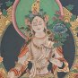 VINTAGE WHITE TARA ORIGINAL THANGKA HAND‑PAINTED TIBETAN ART WITH COTTON BROCADE