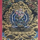 ORIGINAL HAND-PAINTED YAMANTAKA SHAKTI TIBETAN THANGKA  PROTECTION DEITY ART