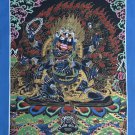 SIX ARMED MAHAKALA BLACK N  GOLD TIBETAN THANGKA PAINTING ORIGINAL PROTECTOR ART