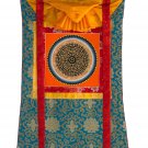 HAND-PAINTED OM MANTRA MANDALA TIBETAN THANGKA/THANKA PAINTING WITH SILK BROCADE