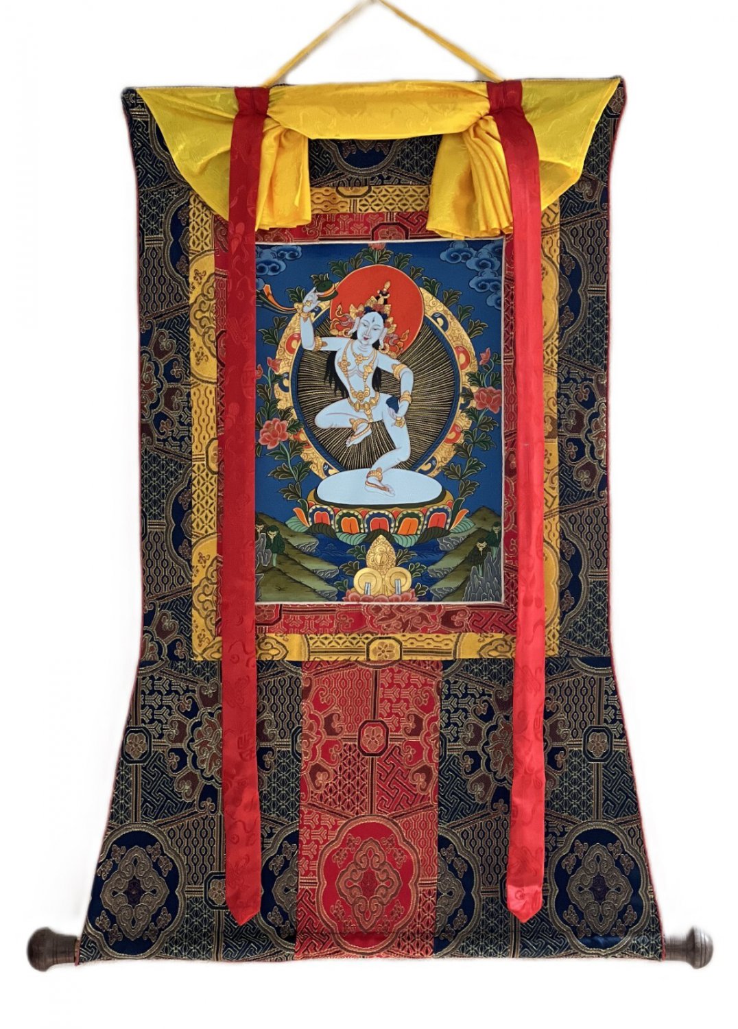 MACHIG LABDRON ORIGINAL TIBETAN THANGKA PAINTING FOR CHOD PRACTICE SILK FRAMED