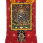 SIX ARMED MAHAKALA ORIGINAL TIBETAN THANGKA PAINTING WITH SILK BROCADE
