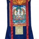 AVALOKITESHVARA/ CHENREZIG ORIGINAL TIBETAN THANGKA PAINTING WITH SILK BROCADE