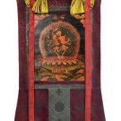 CITIPATI/ DANCING HAPPY SKELETON TIBETAN THANGKA PAINTING WITH SILK BROCADE