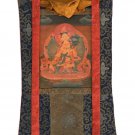 ORIGINAL WHITE TARA OIL VARNISH OLD TIBETAN THANGKA PAINTING WITH SILK BROCADE