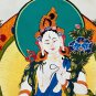 HAND-PAINTED WHITE TARA TIBETAN THANGKA ART WITH PREMIUM SILK BROCADE FROM NEPAL