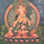 WHITE TARA MOTHER GODDESS OLD OILED TIBETAN THANGKA PAINTING WITH SILK BROCADE