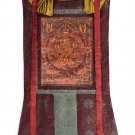 HAND-PAINTED BUDDHA LIFE WHEEL OF LIFE TIBETAN THANGKA MANDALA WITH SILK BROCADE