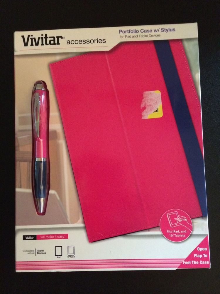Vivitar Portfolio Case w/ Stylus for iPad & Tablet Devices Pink w/ Blue