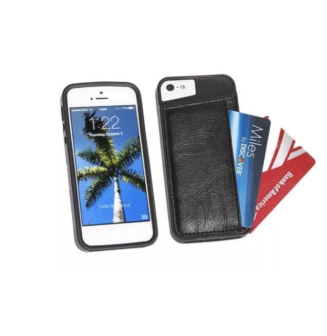 iPhone 5 5S Faux Leather Card/Wallet Case TPU Shock Resistant Edges Black