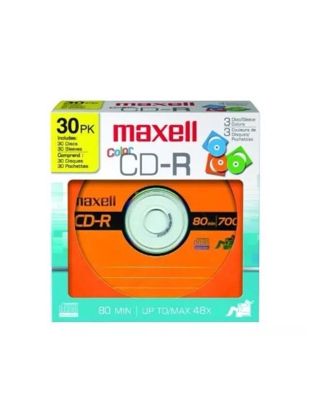 Maxell 30pk CD-R Color Discs 80min 700MB 48x  648451  3 Colors