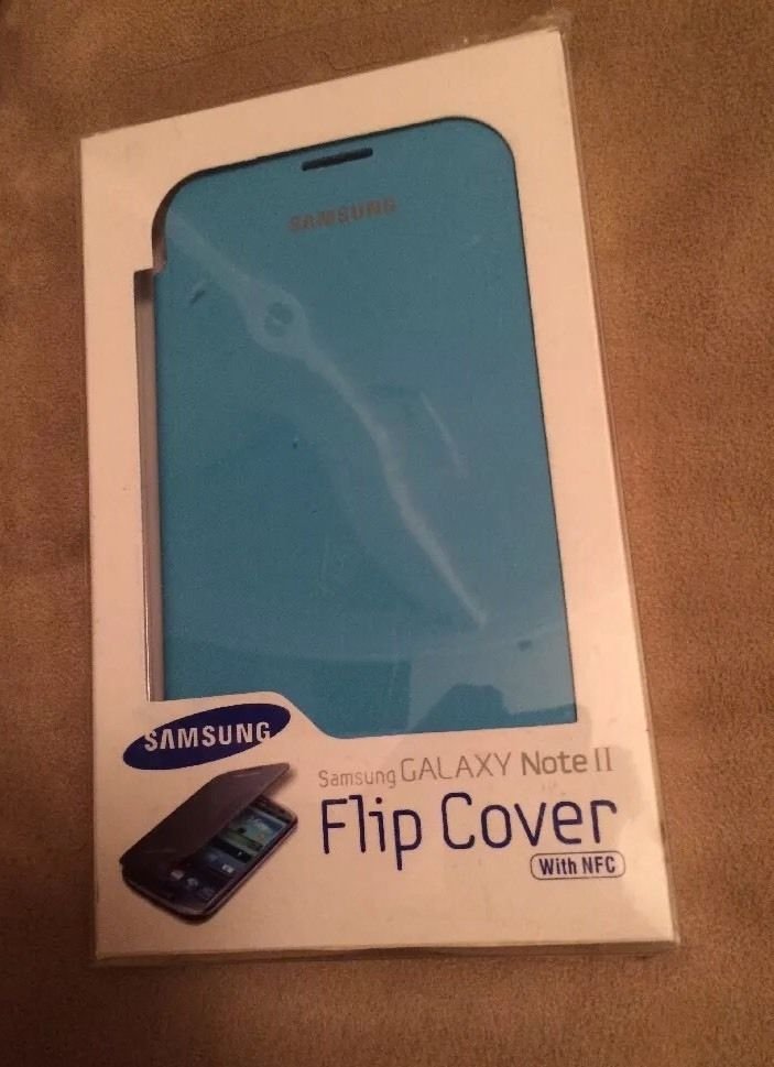 Genuine OEM Samsung Flip Cover Case for Samsung Galaxy Note 2 II Blue w/ NFC