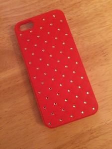 iPhone 5 5S Case w/ Bling Jewels Crystals Faux Leather Diamond Pattern Red