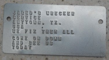 Custom Embossed  Metal I.D. DATA PLATE  Printed On Real Military Dog Tag Machine