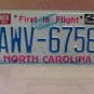 1986 North Carolina License Plate Tag NC YOM #AWV-6758 EX NCY4