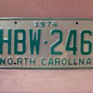 1974 North Carolina VG License Plate Tag NC #HBW-246 NC2