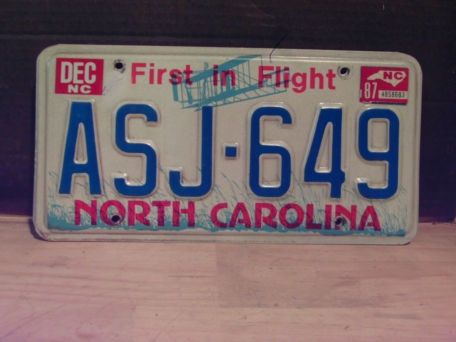1987 North Carolina YOM Passenger License Plate NC #ASJ-649 VG NCY4