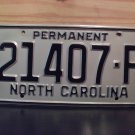 1970s North Carolina Permanent License Plate NC #21407-P