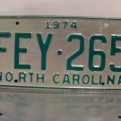 1974 North Carolina License Plate NC #FEY-265 NC2