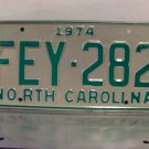1974 North Carolina License Plate NC #FEY-282 NC2