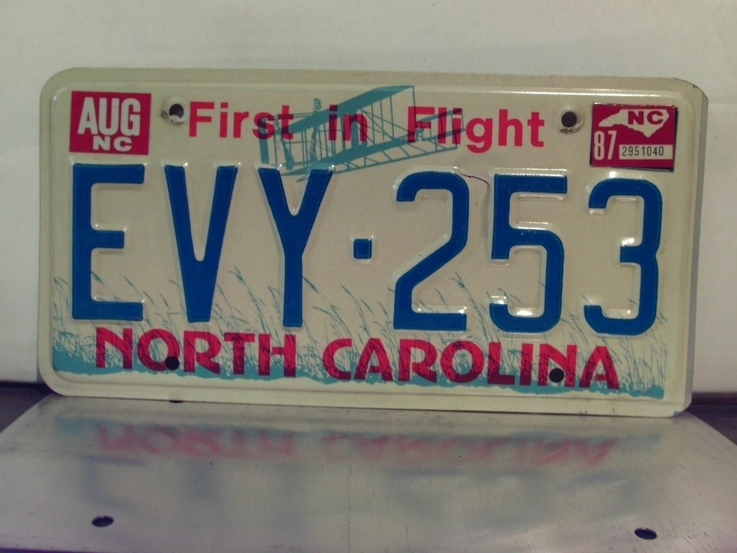 1987 North Carolina First in Flight License Plate NC #EVY-253 YOM EX NCY4