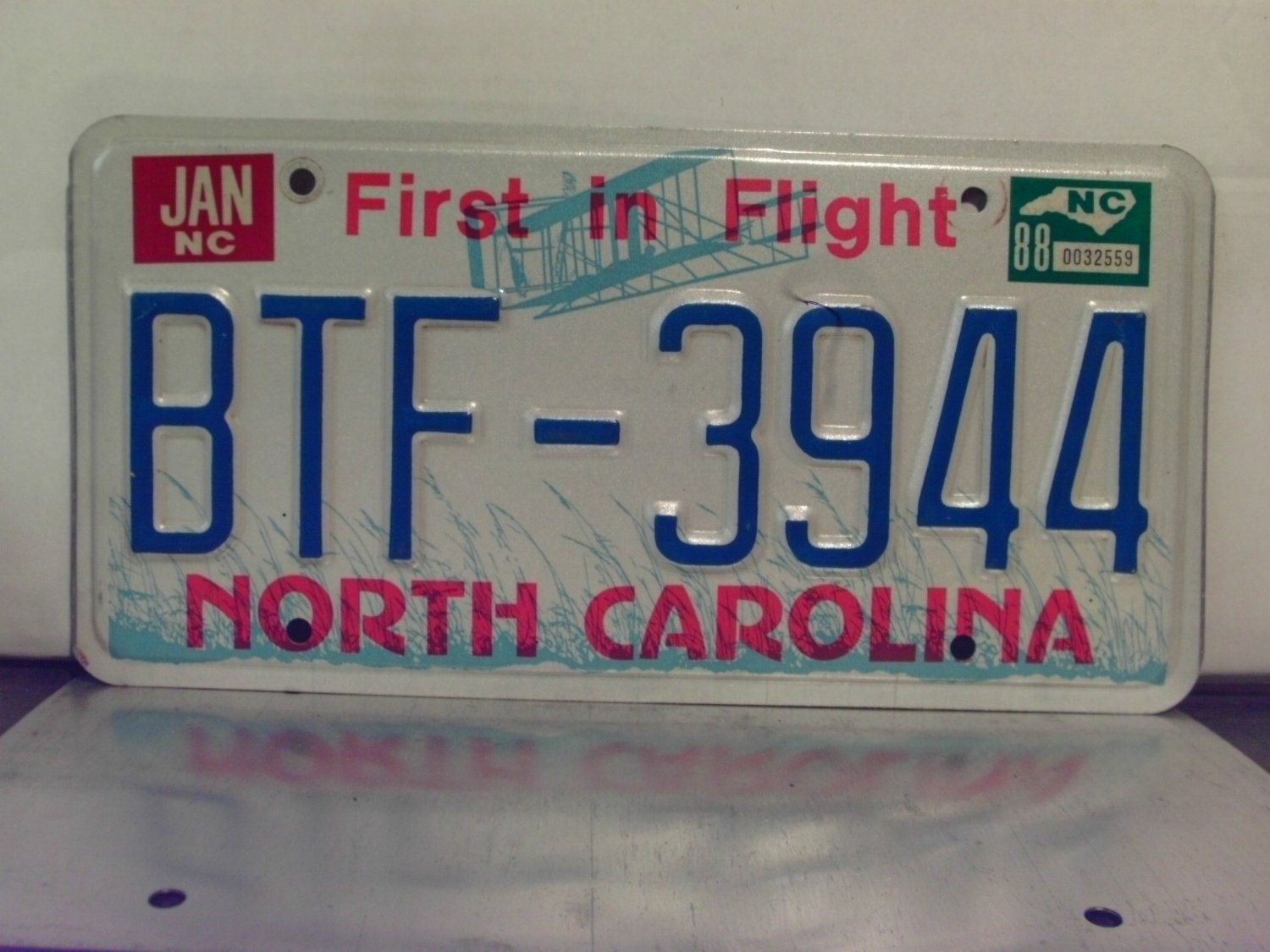1988 North Carolina First in Flight License Plate NC BTF3994