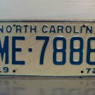 1972 North Carolina NC Passenger YOM License Plate ME-7886 Mint NCY1