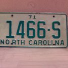 1971 North Carolina Truck License Plate NC #1466-S NC6
