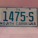 1971 North Carolina Truck License Plate NC #1475-S NC6