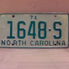 1971 North Carolina YOM Truck License Plate NC #1648-S VG NC6