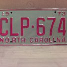 1973 North Carolina YOM License Plate Tag NC #CLP-674 VG NCY2